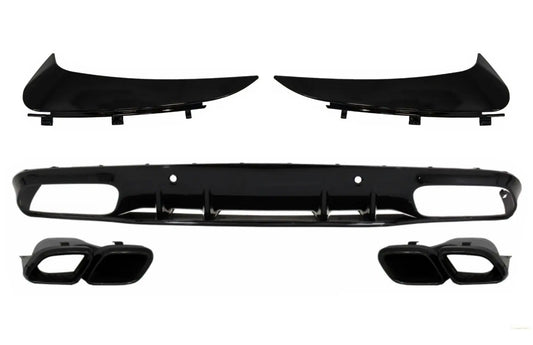 Stoßfängerschürzendiffusor Mit Heckschürzenklappen Passend Für Mercedes C-Klasse C205 A205 Coupé Cabriolet Facelift C63s Komplett Schwarz KITT