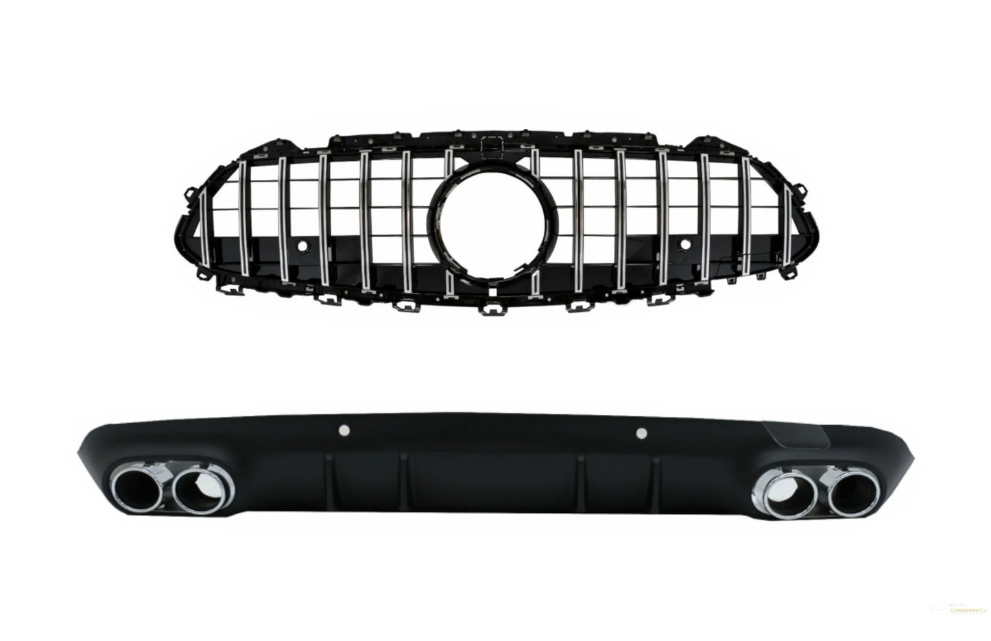 Zentralgrill Mit Diffusor Und Endrohren Passend Für Mercedes CLS-Klasse C257 (2018-Up) GTR CLS53 Design Nur AMG Line Heckstoßstange KITT