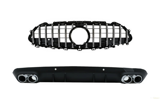 Zentralgrill Mit Diffusor Und Endrohren Passend Für Mercedes CLS-Klasse C257 (2018-Up) GTR CLS53 Design Nur AMG Line Heckstoßstange KITT