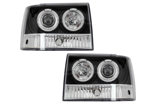 Scheinwerfer für Jeep Grand Cherokee I ZJ 93-98 Angel Eyes Schwarz- CarPartsTuning