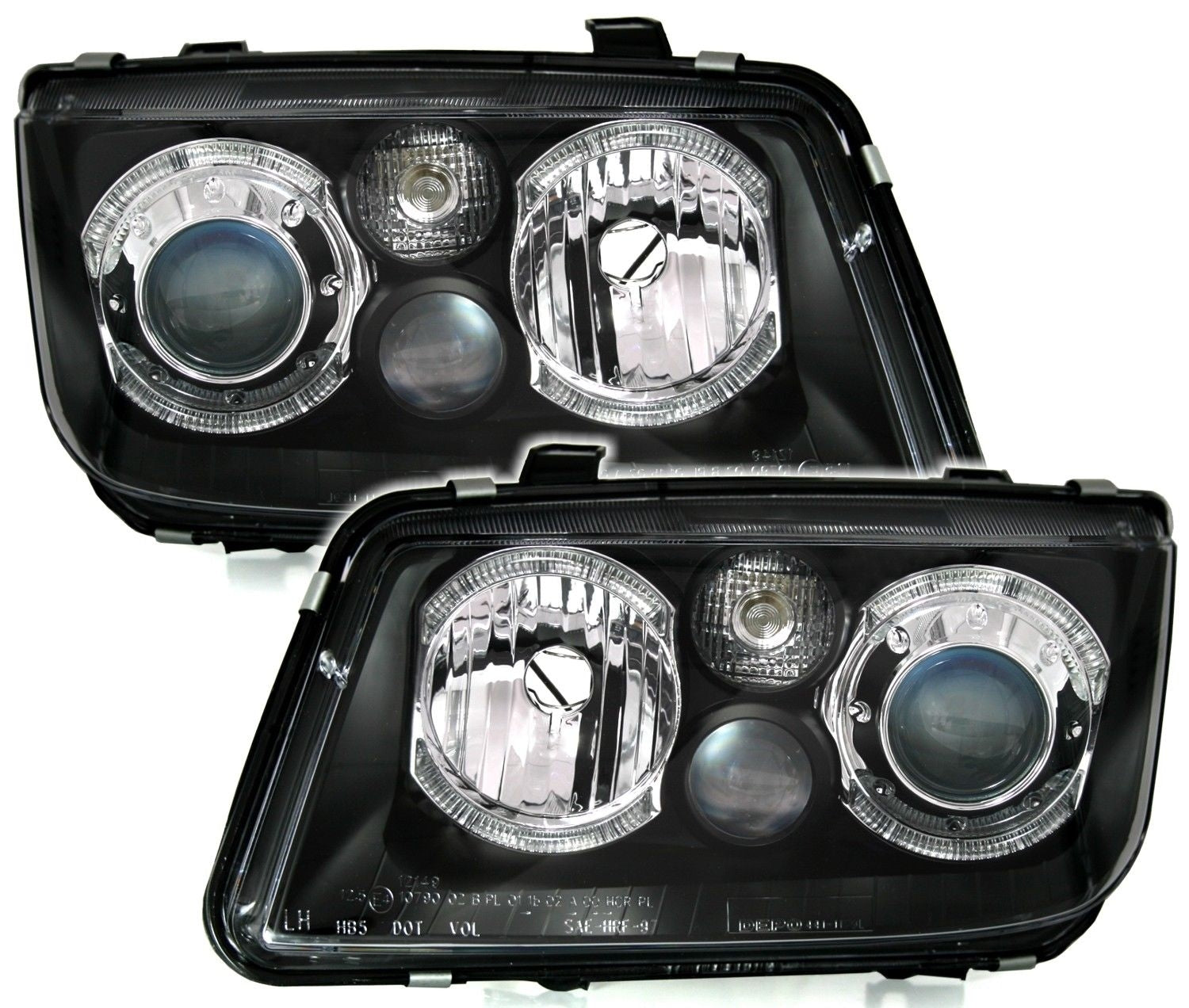 LED Angel Eyes Scheinwerfer Passend Für VW Bora (09.1998-07.2005) 2 Halo Felgen Schwarz KITT Lightning